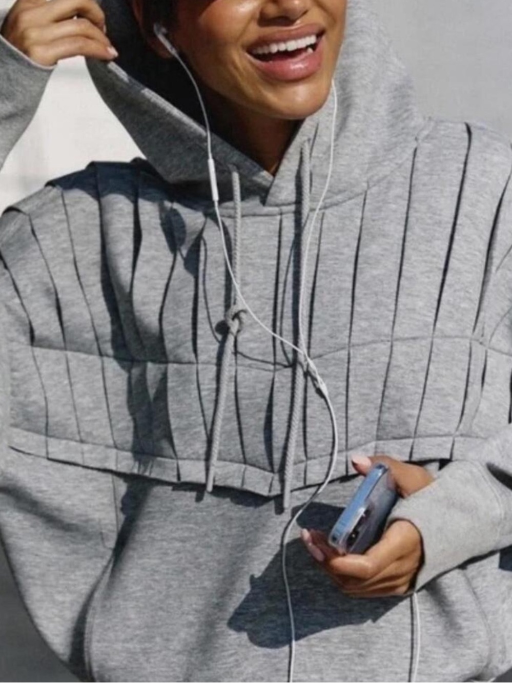 Free people grey pleaded hoodie! Quality is amazing!! New! S